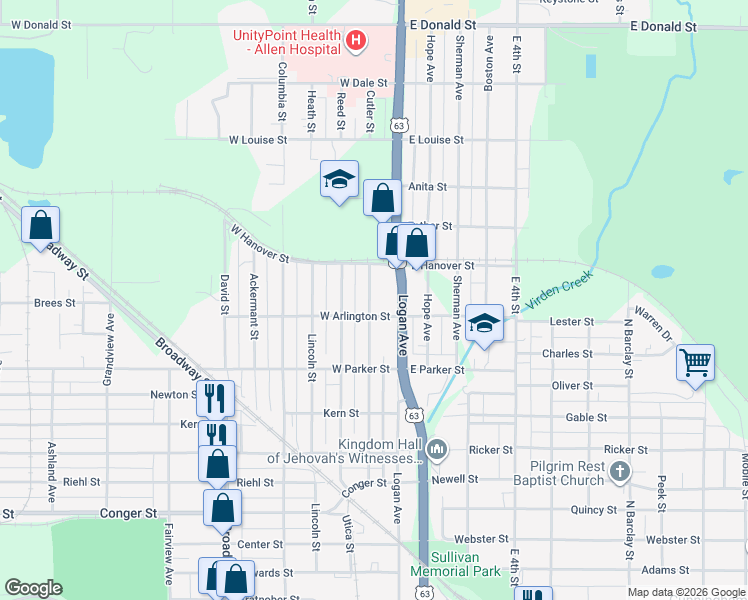 map of restaurants, bars, coffee shops, grocery stores, and more near 516 Cutler Street in Waterloo