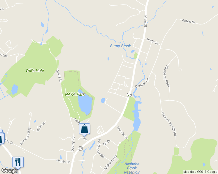 map of restaurants, bars, coffee shops, grocery stores, and more near 31 Hartland Way in Acton