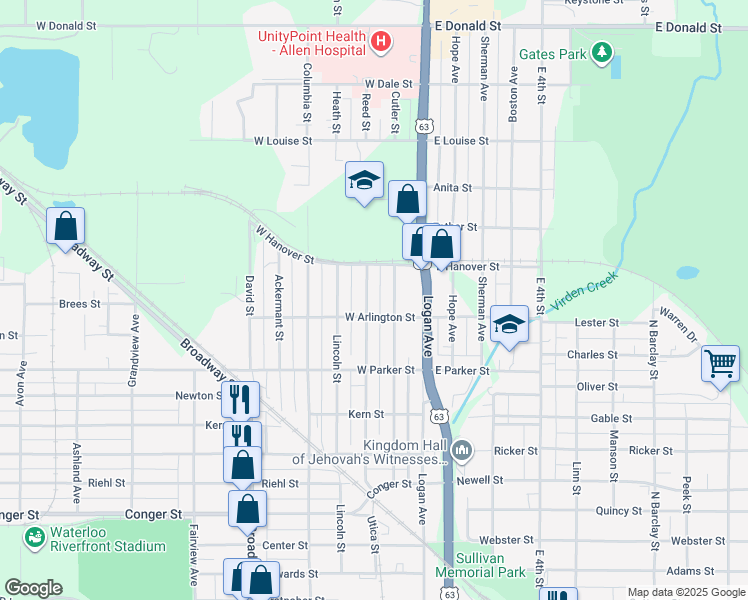 map of restaurants, bars, coffee shops, grocery stores, and more near 516 Reed Street in Waterloo