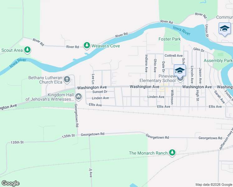 map of restaurants, bars, coffee shops, grocery stores, and more near 208 Meadow Lane in Iowa Falls