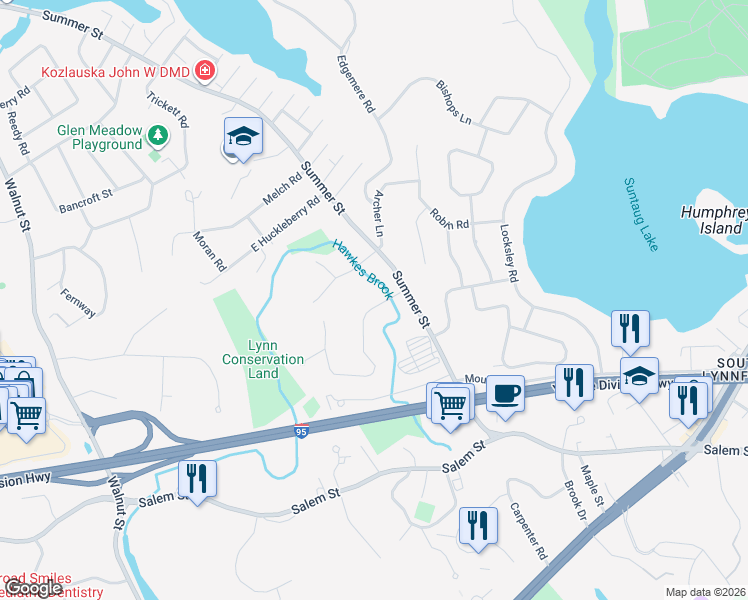 map of restaurants, bars, coffee shops, grocery stores, and more near 3 Fletcher Road in Lynnfield