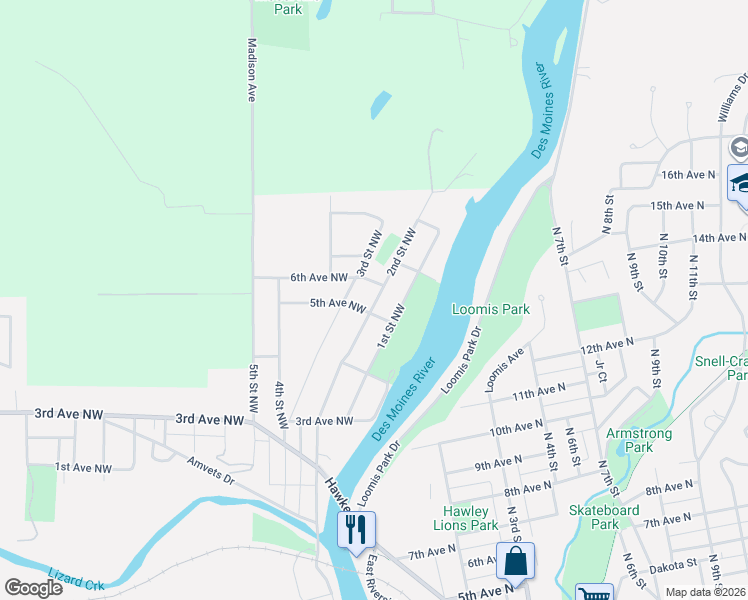 map of restaurants, bars, coffee shops, grocery stores, and more near 517 2nd Street Northwest in Fort Dodge
