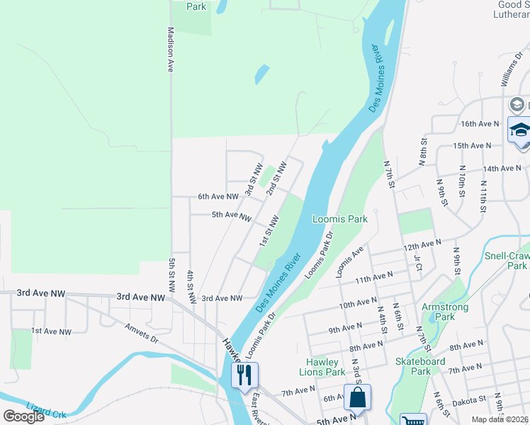 map of restaurants, bars, coffee shops, grocery stores, and more near 517 2nd Street Northwest in Fort Dodge