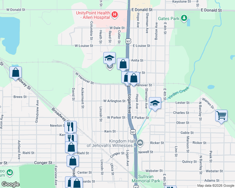 map of restaurants, bars, coffee shops, grocery stores, and more near 516 Cutler Street in Waterloo