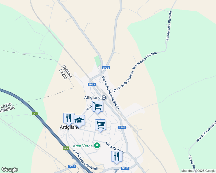 map of restaurants, bars, coffee shops, grocery stores, and more near 25 Via Madonna delle Grazie in Attigliano