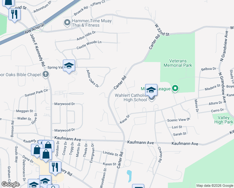 map of restaurants, bars, coffee shops, grocery stores, and more near 2884 Hickory Hill Street in Dubuque