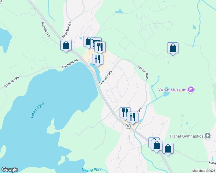 map of restaurants, bars, coffee shops, grocery stores, and more near 394 Pinecone Strand in Acton