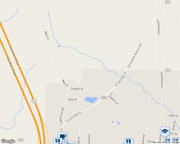 map of restaurants, bars, coffee shops, grocery stores, and more near 59 Woodland Heights in Springville