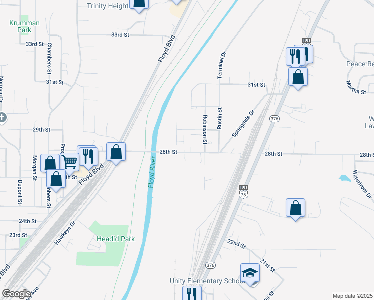 map of restaurants, bars, coffee shops, grocery stores, and more near 2654-2764 28th St in Sioux City