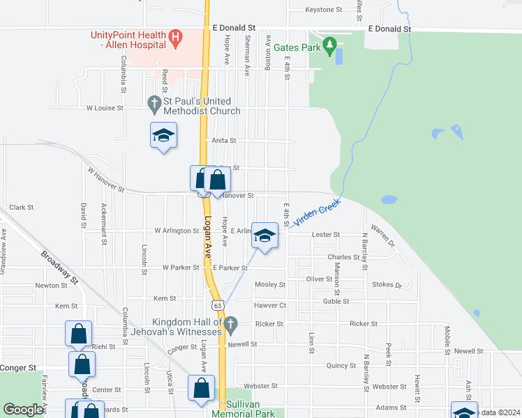 map of restaurants, bars, coffee shops, grocery stores, and more near 229 Boston Avenue in Waterloo