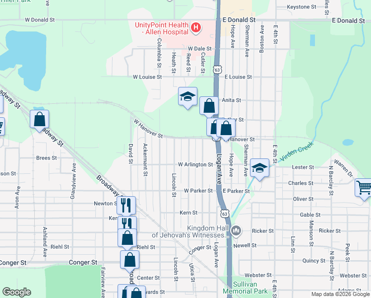 map of restaurants, bars, coffee shops, grocery stores, and more near 516 Reed Street in Waterloo