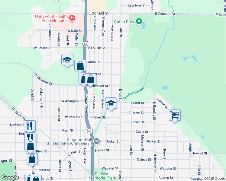 map of restaurants, bars, coffee shops, grocery stores, and more near 222 Boston Avenue in Waterloo