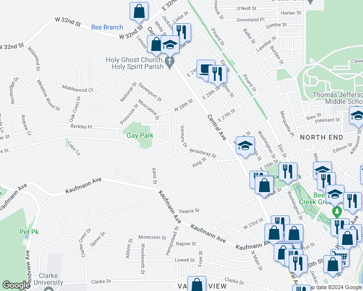 map of restaurants, bars, coffee shops, grocery stores, and more near 2685 Broadway Street in Dubuque