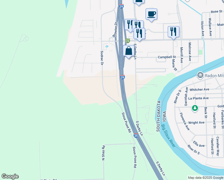 map of restaurants, bars, coffee shops, grocery stores, and more near 211 Sioux Point Road in North Sioux City