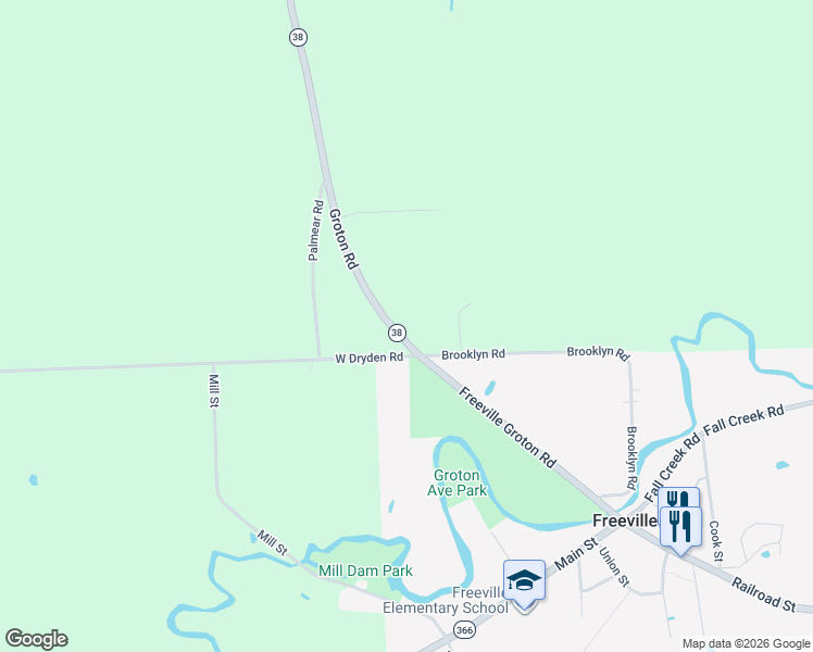 map of restaurants, bars, coffee shops, grocery stores, and more near 119 Groton Road in Freeville