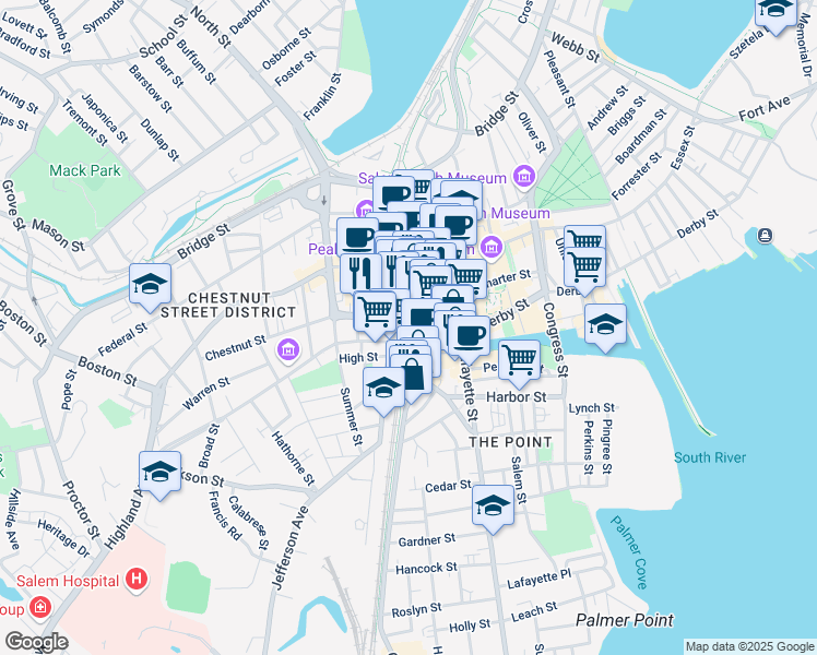 map of restaurants, bars, coffee shops, grocery stores, and more near in Salem
