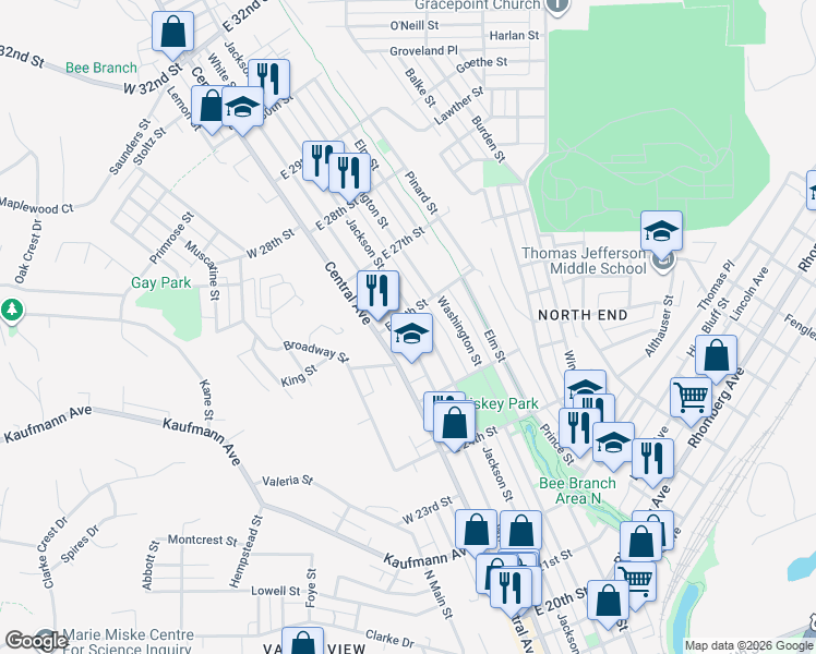 map of restaurants, bars, coffee shops, grocery stores, and more near 2545 Jackson Street in Dubuque