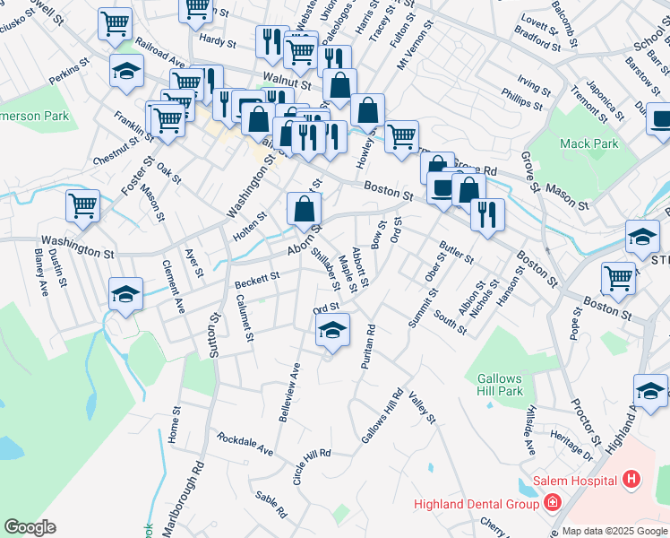 map of restaurants, bars, coffee shops, grocery stores, and more near 14 Beacon Street in Peabody