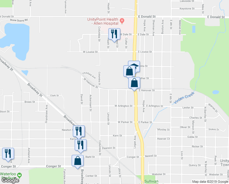 map of restaurants, bars, coffee shops, grocery stores, and more near 550 Reed Street in Waterloo