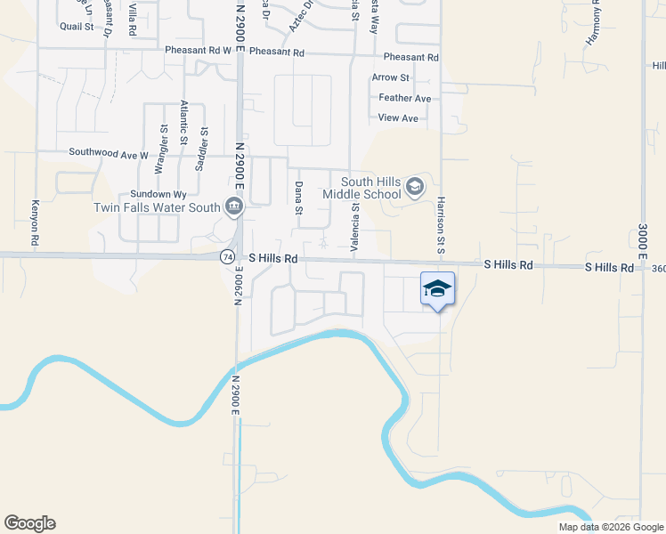 map of restaurants, bars, coffee shops, grocery stores, and more near 2923 East 3600 North in Twin Falls