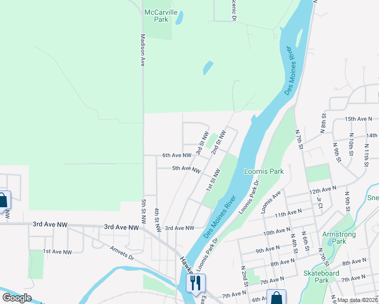 map of restaurants, bars, coffee shops, grocery stores, and more near 316 6th Avenue Northwest in Fort Dodge