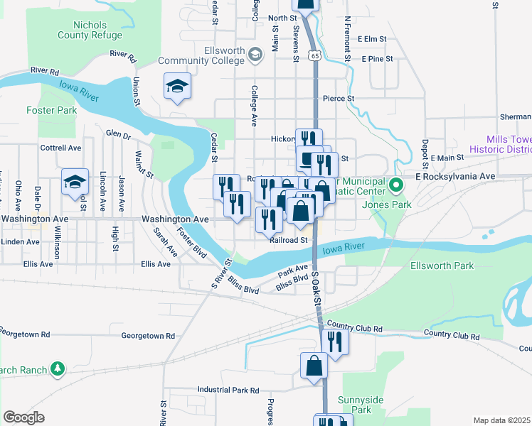 map of restaurants, bars, coffee shops, grocery stores, and more near in Iowa Falls