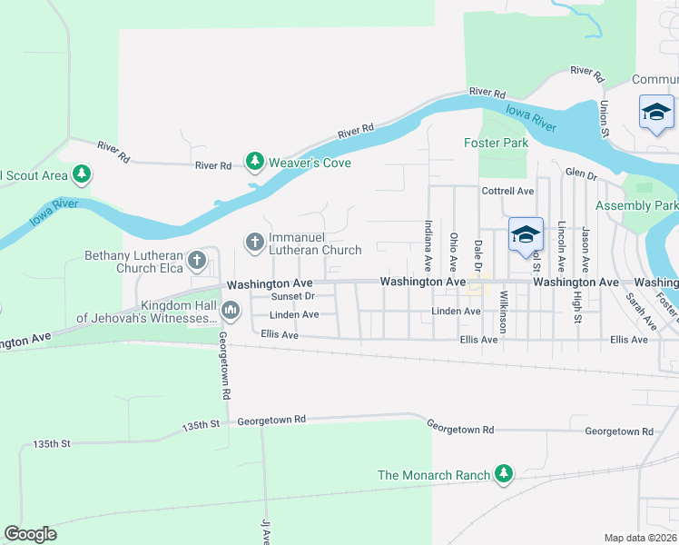 map of restaurants, bars, coffee shops, grocery stores, and more near 2320 Washington Avenue in Iowa Falls
