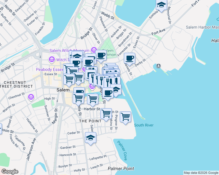 map of restaurants, bars, coffee shops, grocery stores, and more near in Salem