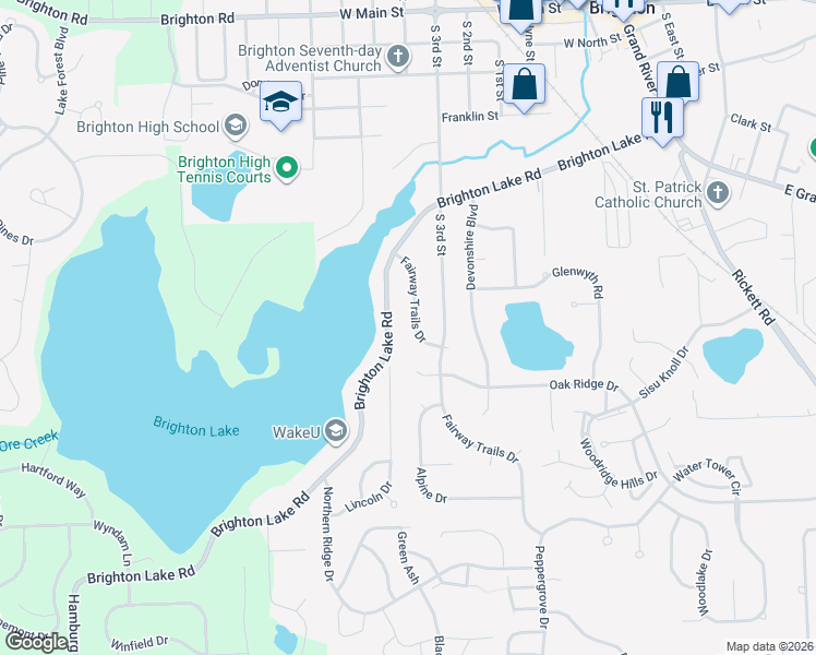 map of restaurants, bars, coffee shops, grocery stores, and more near 766 Fairway Trails Drive in Brighton