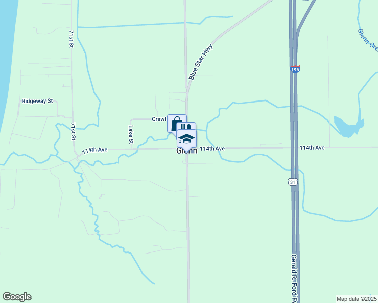 map of restaurants, bars, coffee shops, grocery stores, and more near 1399 Blue Star Highway in Glenn