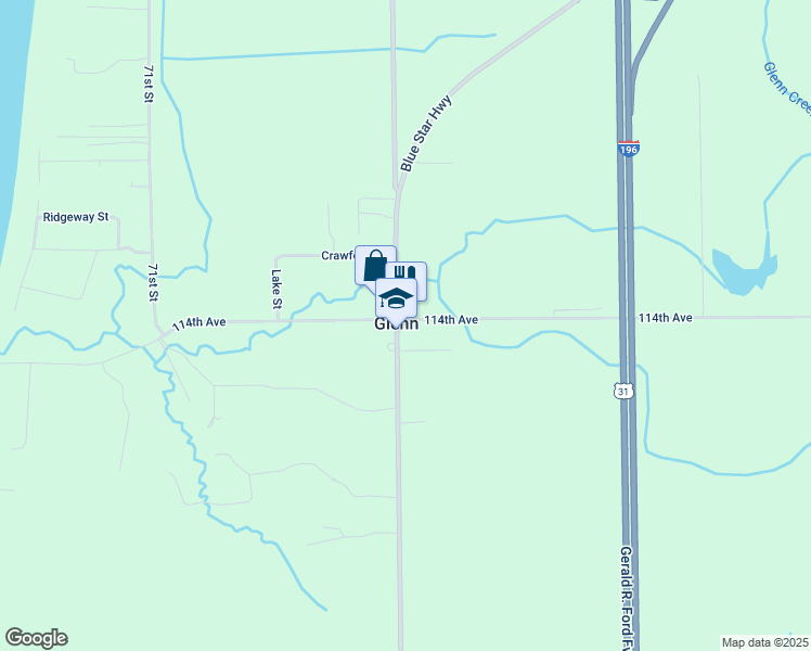 map of restaurants, bars, coffee shops, grocery stores, and more near 1399 Blue Star Highway in Glenn