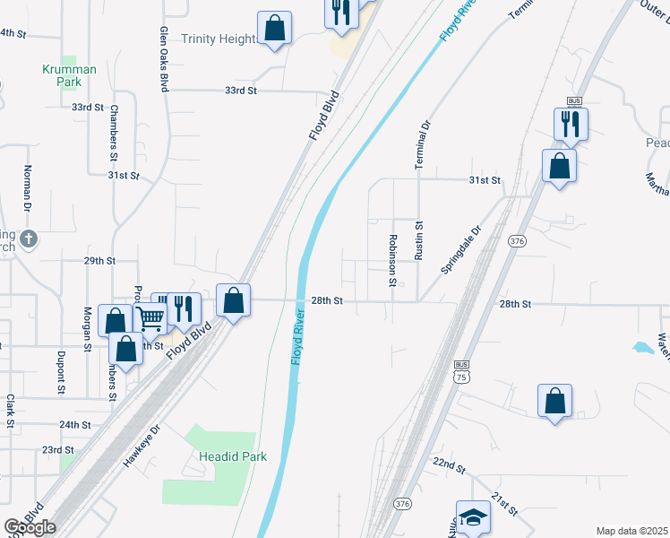 map of restaurants, bars, coffee shops, grocery stores, and more near 2700-2798 29th Street in Sioux City