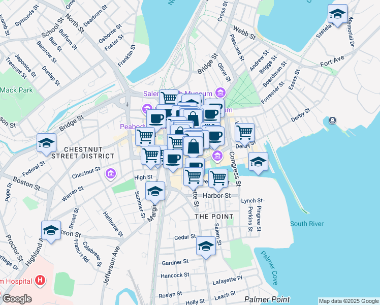 map of restaurants, bars, coffee shops, grocery stores, and more near 4 Lafayette Street in Salem