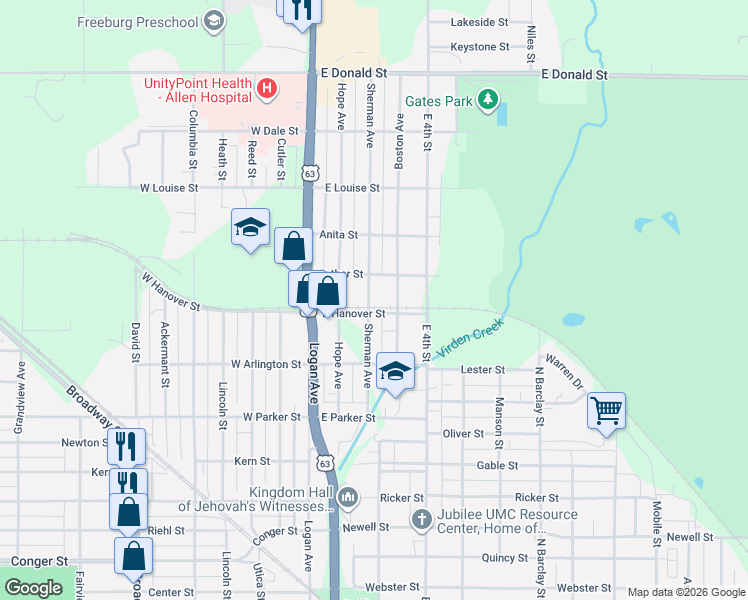 map of restaurants, bars, coffee shops, grocery stores, and more near 306 Sherman Avenue in Waterloo