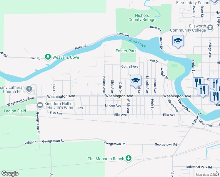 map of restaurants, bars, coffee shops, grocery stores, and more near 326 Ohio Avenue in Iowa Falls