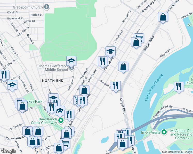 map of restaurants, bars, coffee shops, grocery stores, and more near 2010 Fengler Street in Dubuque