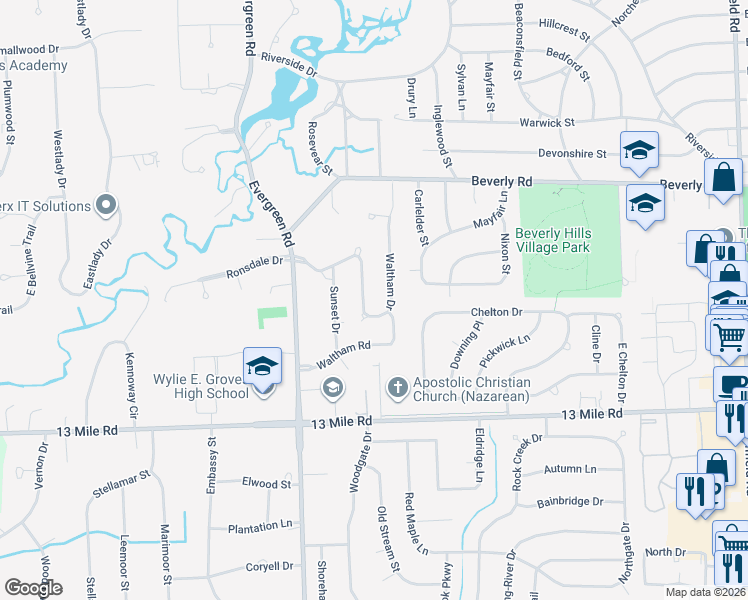 map of restaurants, bars, coffee shops, grocery stores, and more near 19592 Wilshire Blvd in Beverly Hills