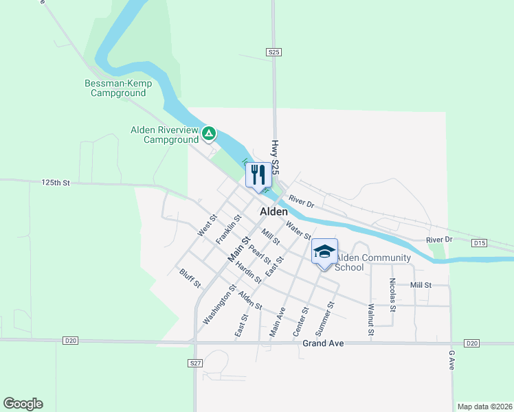 map of restaurants, bars, coffee shops, grocery stores, and more near in Alden