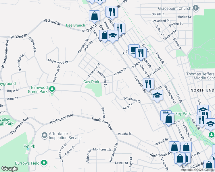 map of restaurants, bars, coffee shops, grocery stores, and more near 2753 Broadway Street in Dubuque