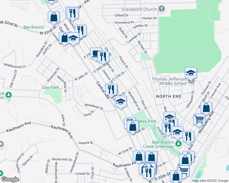 map of restaurants, bars, coffee shops, grocery stores, and more near 2627 Jackson St in Dubuque