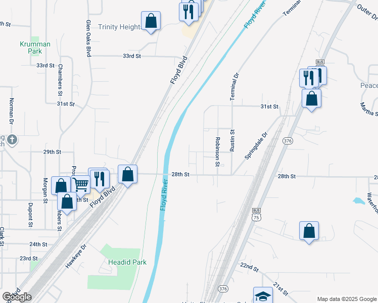 map of restaurants, bars, coffee shops, grocery stores, and more near 2700 29th Street in Sioux City