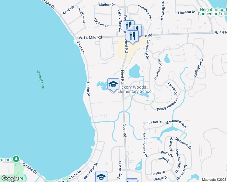 map of restaurants, bars, coffee shops, grocery stores, and more near 30655 Novi Road in Novi