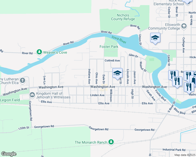 map of restaurants, bars, coffee shops, grocery stores, and more near 326 Ohio Avenue in Iowa Falls