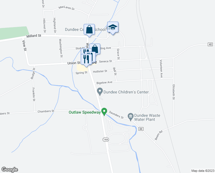 map of restaurants, bars, coffee shops, grocery stores, and more near 15 Bigelow Avenue in Dundee