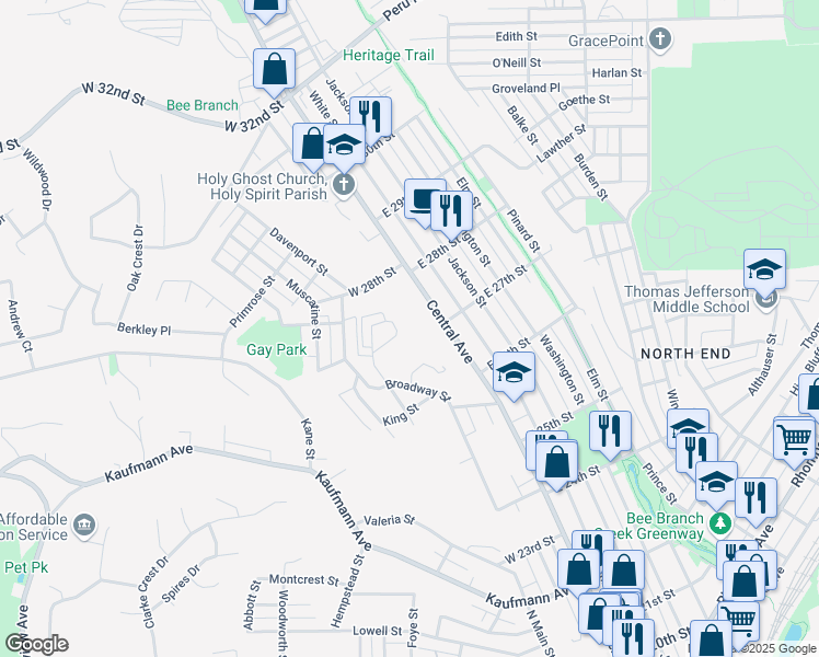 map of restaurants, bars, coffee shops, grocery stores, and more near 2750 Pleasant View Drive in Dubuque