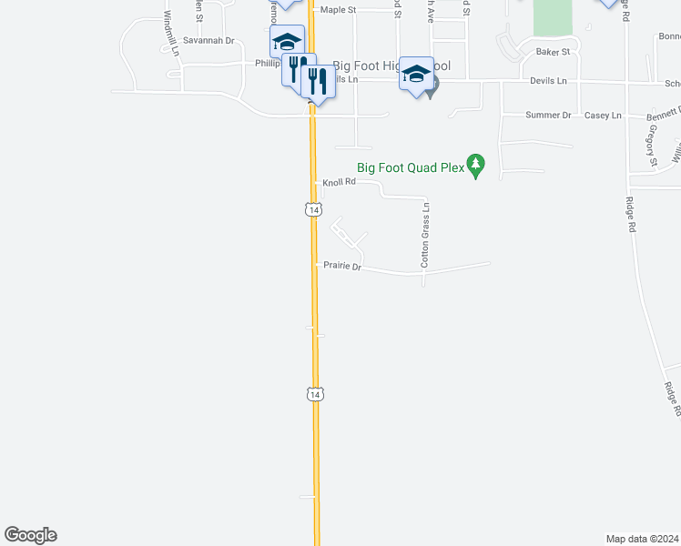 map of restaurants, bars, coffee shops, grocery stores, and more near 105 Prairie Drive in Walworth