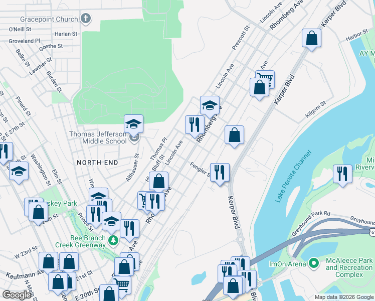 map of restaurants, bars, coffee shops, grocery stores, and more near 2010 Fengler Street in Dubuque