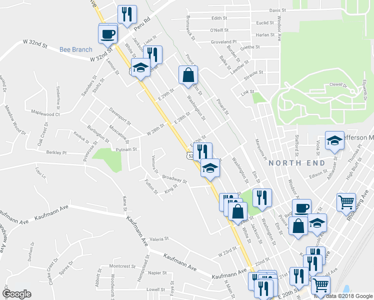 map of restaurants, bars, coffee shops, grocery stores, and more near 2699 Central Avenue in Dubuque