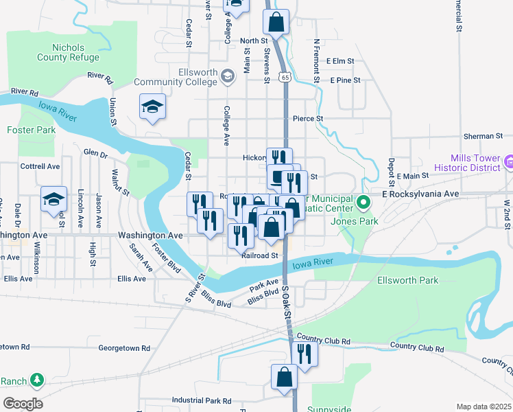 map of restaurants, bars, coffee shops, grocery stores, and more near in Iowa Falls