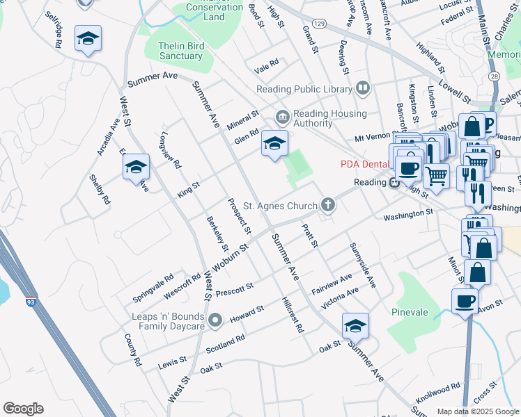 map of restaurants, bars, coffee shops, grocery stores, and more near 199 Summer Avenue in Reading